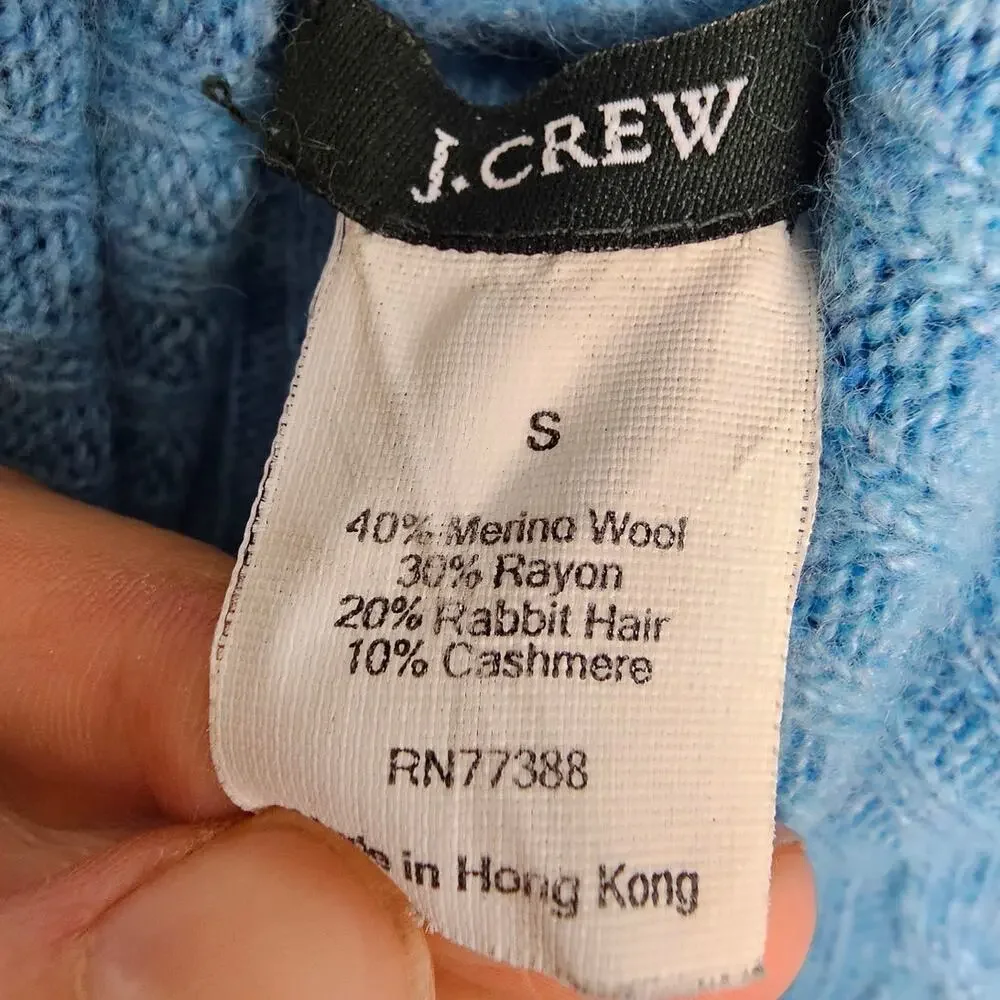 J. Crew Women Cable Knit Turtleneck Sweater XXS Wool Cashmere Rabbit Hair Preppy